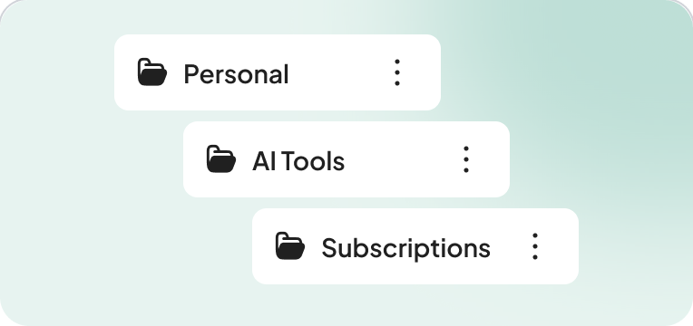 Vault folders named Personal, AI Tools and Subscriptions