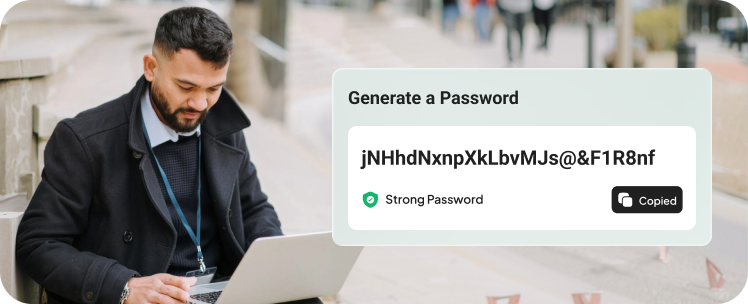 The password generator showing a strong, freshly copied password