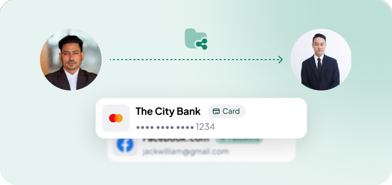 A saved bank card being shared from one person to another