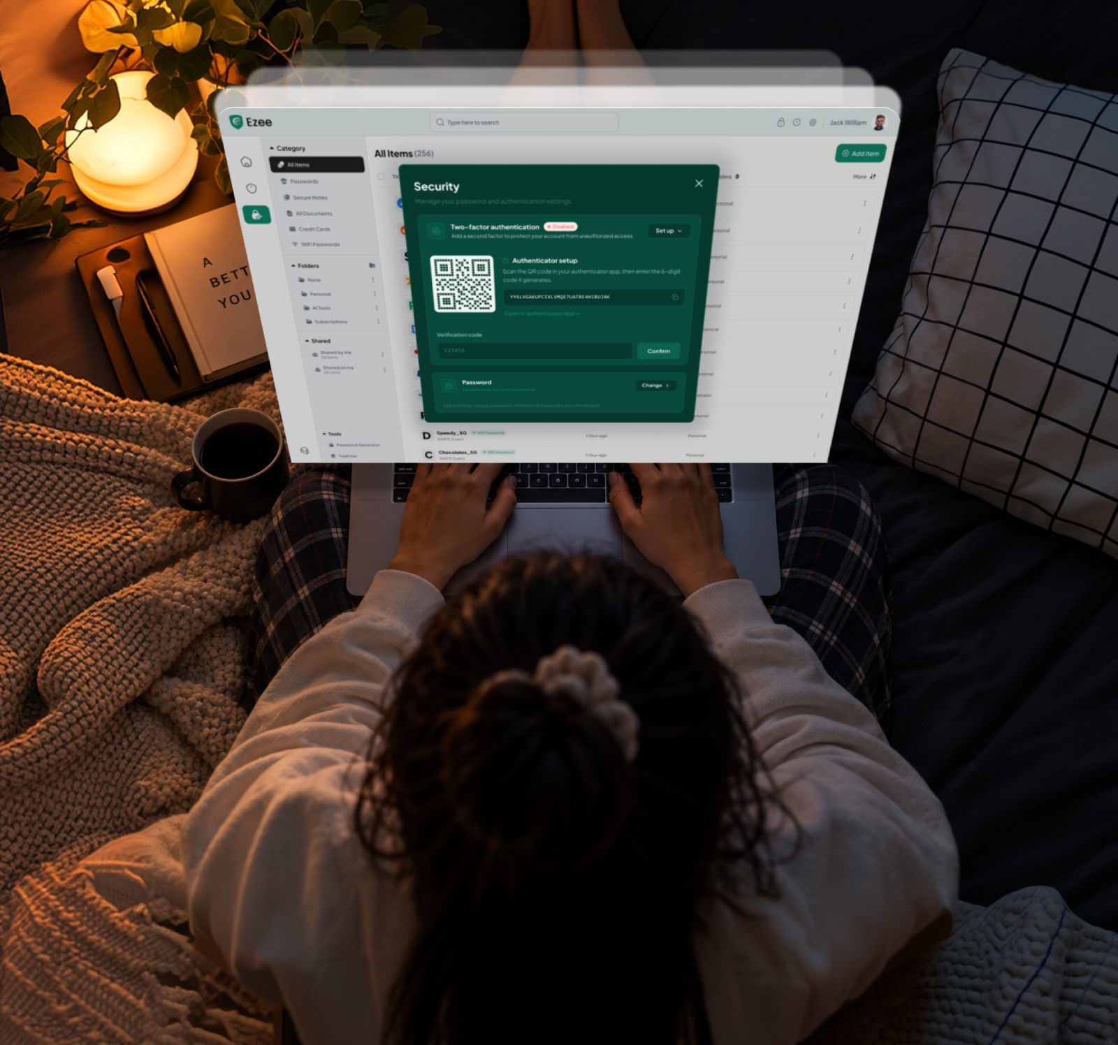 Person on a laptop with the vault's multi-factor authentication settings open